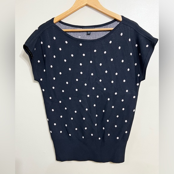 Ann Taylor short sleeve sweater. Black w/ cream polka dots. - Picture 3 of 4